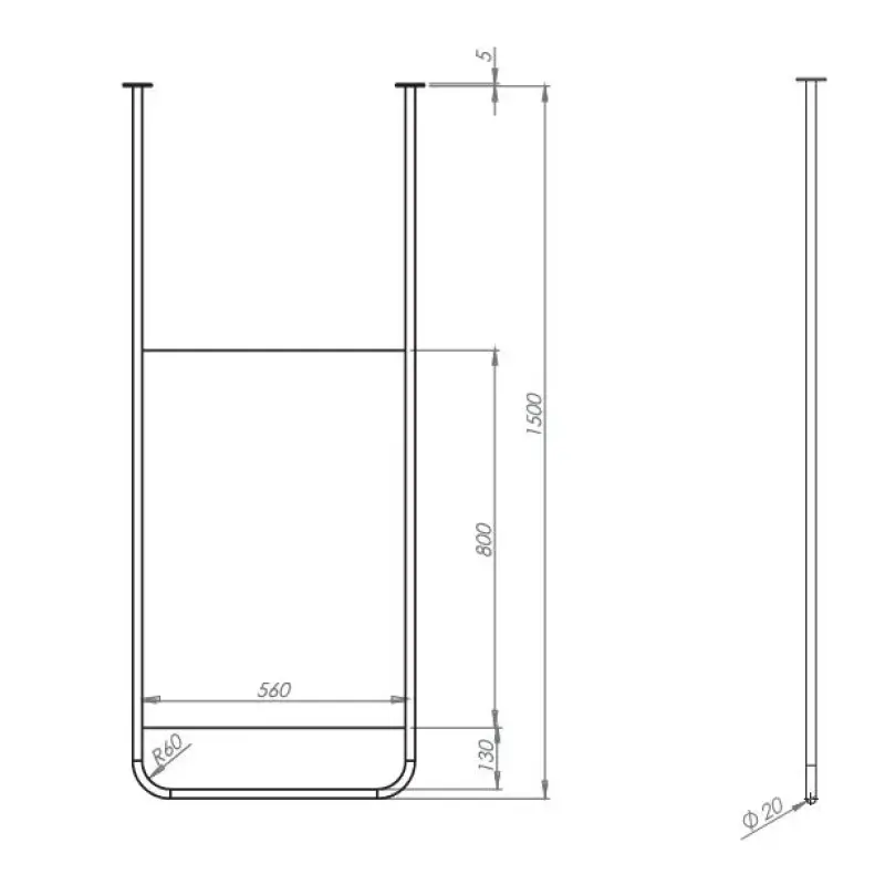 Aquadesign Alpha Spiegel plafondmontage 60x150x2cm wit