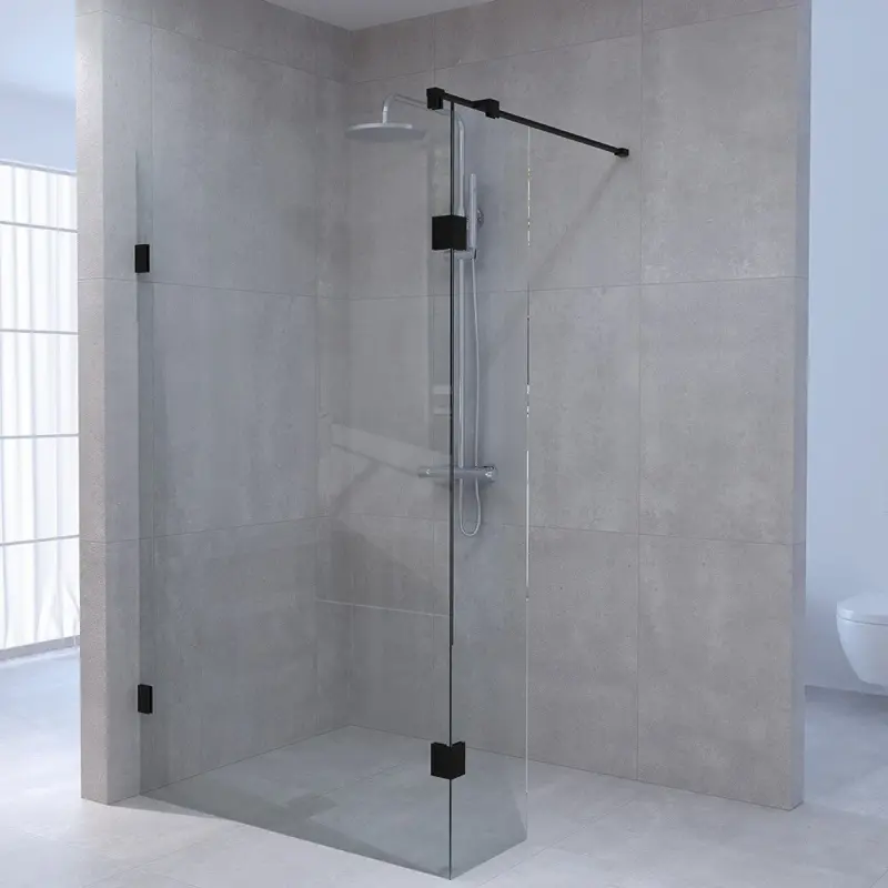 Aquadesign Minimal Inloopdouche met zijwand profielloos 90x40x200 cm helder glas - zwart beslag