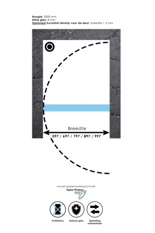 Aquadesign Minimal douchedeur 70x200cm profielloos - chroom beslag