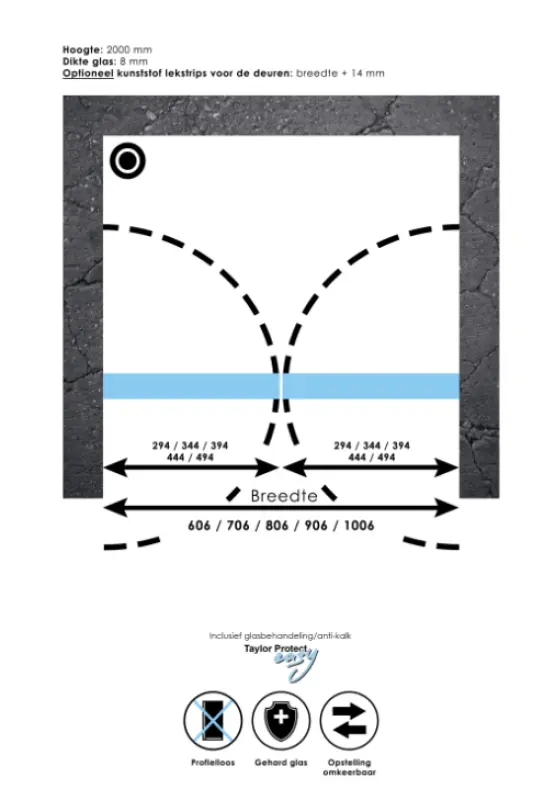 Aquadesign Minimal Pendeldeur 60x200 cm helder glas - geborsteld rvs beslag