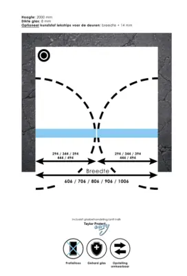 Aquadesign Minimal Pendeldeur 80x200 cm helder glas - zwart beslag