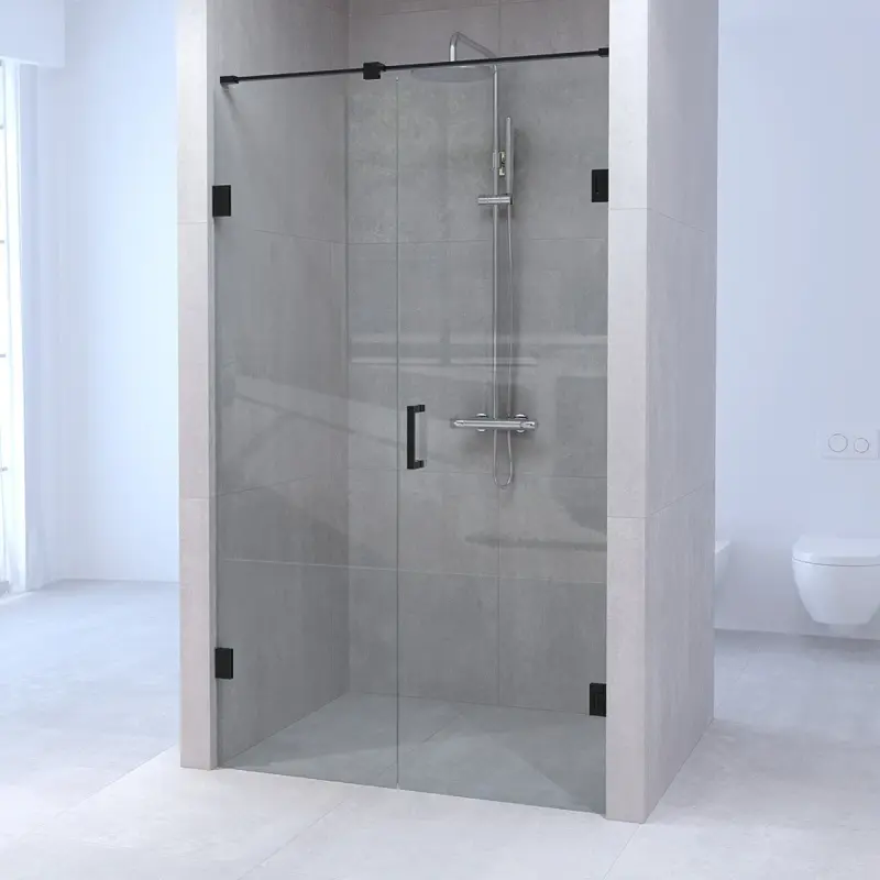 Aquadesign Minimal douchedeur 60cm met vast deel 70cm zwart beslag 130x200cm profielloos