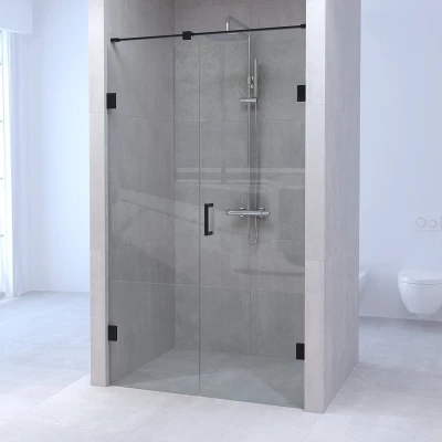 Aquadesign Minimal douchedeur 70cm met vast deel 90cm zwart beslag 160x200cm profielloos