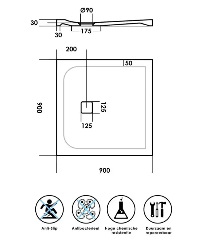 Aquadesign douchevloer finestone 90x120cm mat zwart