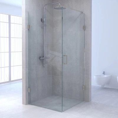 Flavio Acier douchecabine hoekopstelling geborsteld rvs beslag 90x90 profielloos