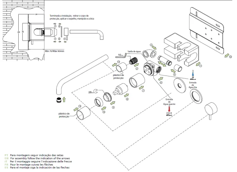 Waterevolution Flow Inbouw Wastafelkraan PVD Geborsteld Koper met uitloop 15 cm T116BCPE-15