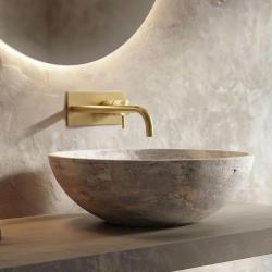 Waterevolution Flow inbouw wastafelkraan met afdekplaat Geborsteld Messing met uitloop 21cm T1161LE-21