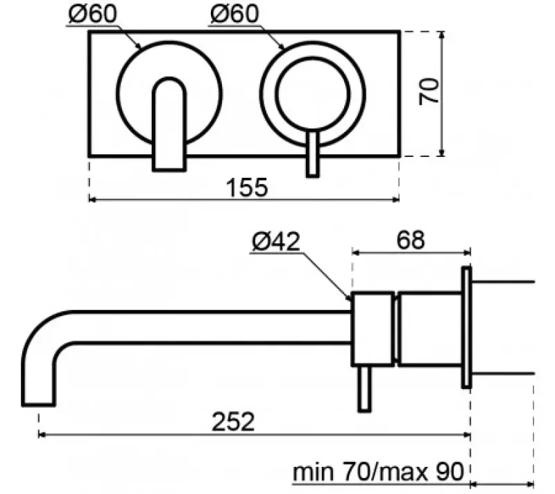 Waterevolution Flow inbouw wastafelkraan met afdekplaat Geborsteld Messing met uitloop 25cm T1161LE-25