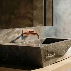 Waterevolution Flow inbouw wastafelkraan met afdekplaat PVD Geborsteld Koper met uitloop 15cm T1161CPE-15