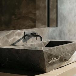 Waterevolution Flow inbouw wastafelkraan met afdekplaat PVD Gun Metal met uitloop 15cm T1161GME-15