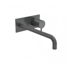 Waterevolution Flow inbouw wastafelkraan met afdekplaat PVD Gun Metal met uitloop 15cm T1161GME-15