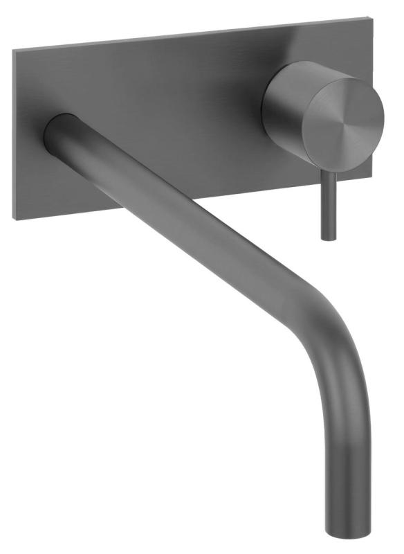 Waterevolution Flow inbouw wastafelkraan met afdekplaat PVD Gun Metal met uitloop 21cm T1161GME-21