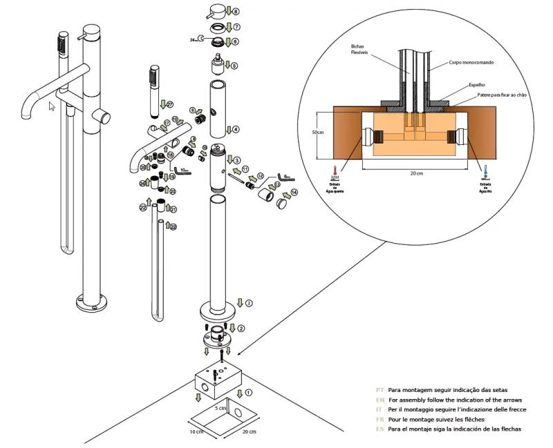 Waterevolution Flow vrijstaande badkraan met handdouche gun metal T133GME