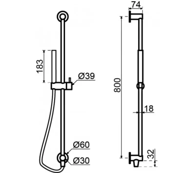 Waterevolution Flow glijstangset met handdouche 800mm Gun Metal T1661GME