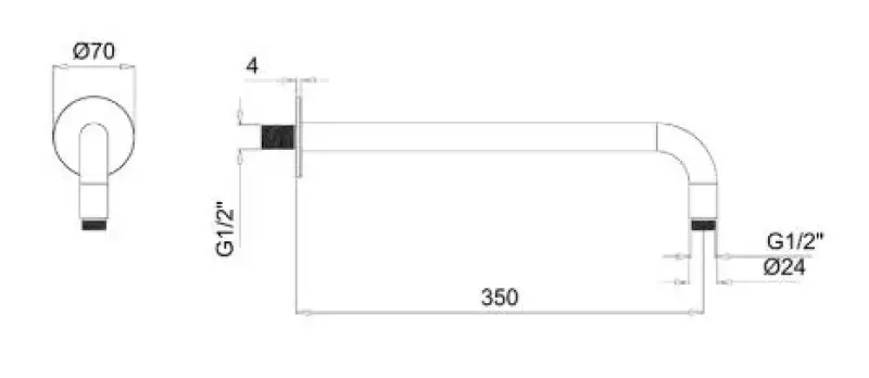 SB Rubinetterie Universale muur douche arm rond 35cm kleur Mat zwart 1208946666