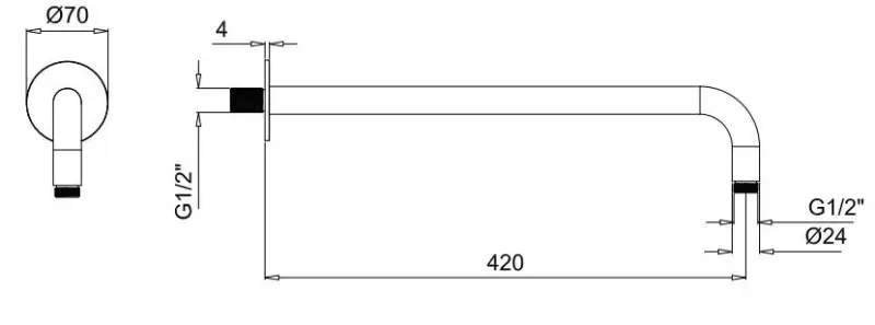 SB Rubinetterie Universale muur douche arm rond 42cm kleur Mat zwart 1208946669