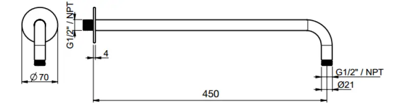 SB Round 316 muur douche arm rond 45 cm  volledig RVS 1208946714