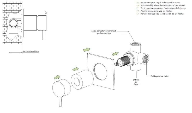 Waterevolution Flow inbouw mengkraan met 2 uitgangen Chroom met ronde rozet