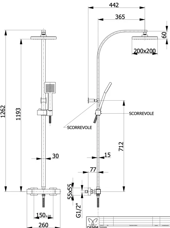 DEMM Shower douchecombinatie thermostaat met regendouche chroom 1208946966