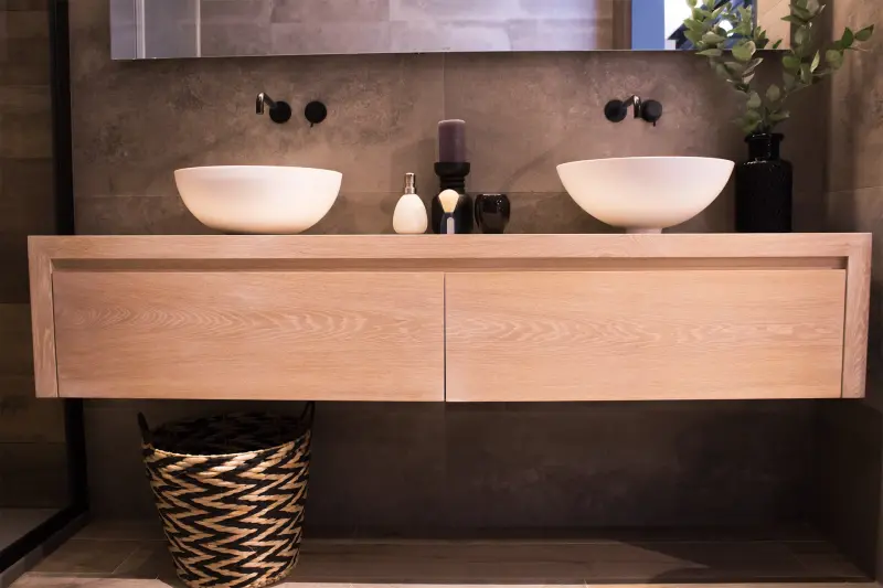 TopLine Delft massief eiken badmeubel met 1 lade greeploos 90x50x35cm kleur Mist 1208947010