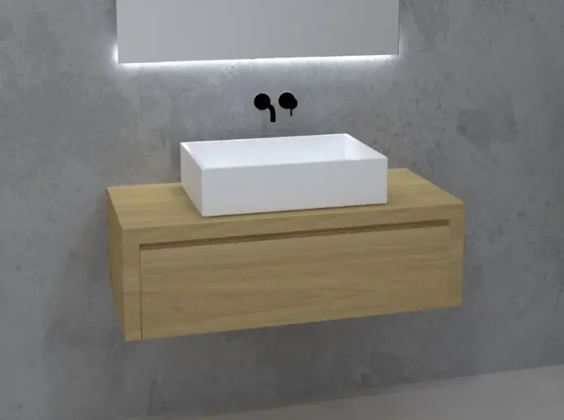 TopLine Delft massief eiken badmeubel met 1 lade greeploos 120x50x35cm kleur Mist 1208947013