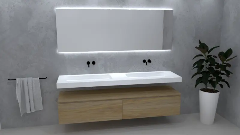 TopLine Utrecht massief eiken badmeubel 210x50x35cm met topblad kleur Natural - 2 lades 1208947044