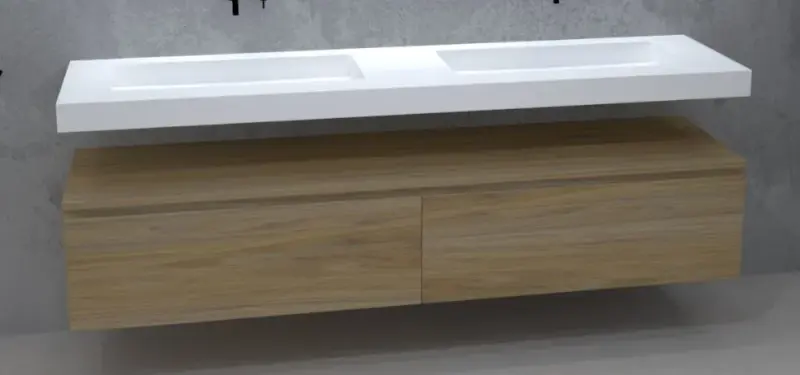 TopLine Utrecht massief eiken badmeubel 220x50x35cm met topblad kleur Natural - 2 lades 1208947045