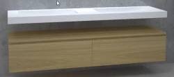 TopLine Utrecht massief eiken badmeubel 200x50x35cm met topblad kleur Mist - 2 lades 1208947050