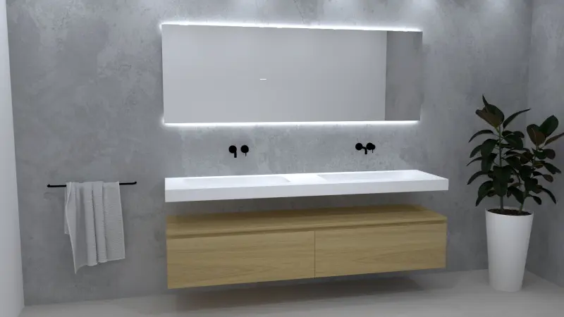 TopLine Utrecht massief eiken badmeubel 240x50x35cm met topblad kleur Mist - 2 lades 1208947063