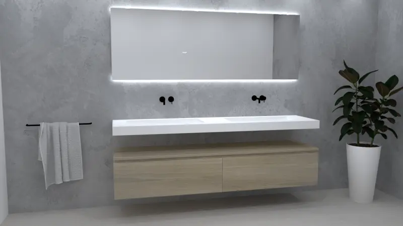 TopLine Utrecht massief eiken badmeubel 160x50x35cm met topblad kleur Smoke - 2 lades 1208947103