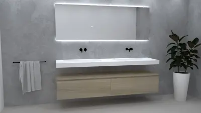 TopLine Utrecht massief eiken badmeubel 260x50x35cm met topblad kleur Smoke - 2 lades 1208947115