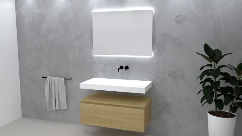 TopLine Utrecht massief eiken badmeubel 140x50x35cm met topblad kleur Mist - 1 lade 1208947141