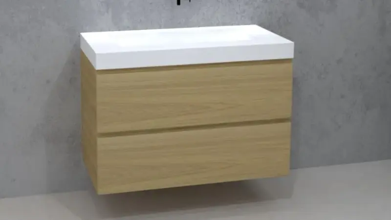 TopLine Amsterdam massief eiken badmeubel 130x50x60cm kleur Mist - 2 lades onder elkaar - 1208947315