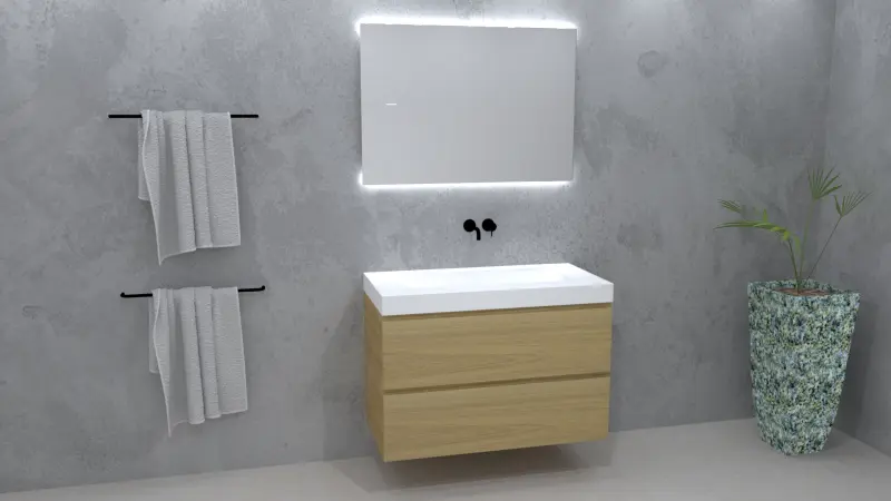 TopLine Amsterdam massief eiken badmeubel 150x50x60cm kleur Mist - 2 lades onder elkaar -  1208947317