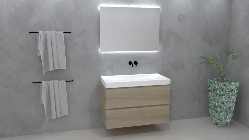 TopLine Amsterdam massief eiken badmeubel 90x50x60cm kleur Smoke - 2 lades onder elkaar -  1208947319