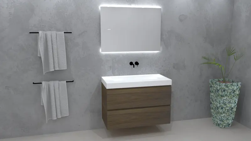 TopLine Amsterdam massief eiken badmeubel 150x50x60cm kleur Havanna - 2 lades onder elkaar -  1208947334