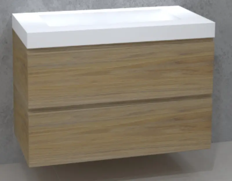 TopLine Amsterdam massief eiken badmeubel 130x50x60cm kleur Natural - 2 lades onder elkaar - 1208947338