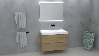 TopLine Amsterdam massief eiken badmeubel 110x50x60cm kleur Natural - 2 lades onder elkaar - 1208947340