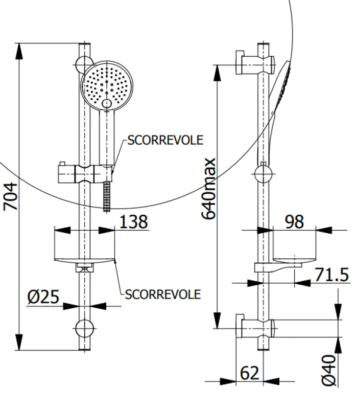 DEMM Uni glijstangset chroom met 2 standen 12cm handdouche glijstang tot 65cm te monteren 1208947366