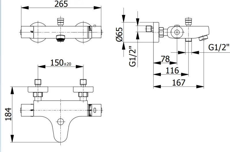 DEMM uni badthermostaat met handdoucheset chroom 1208947367