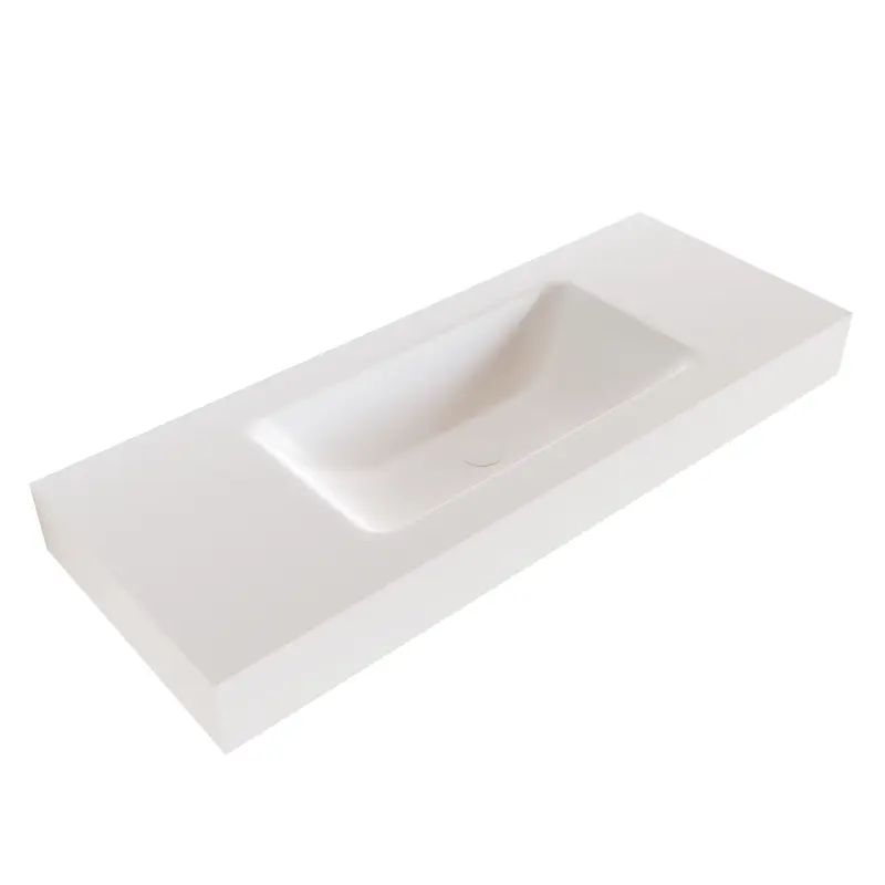 Solid-S Miami Small solid surface vrijhangende wastafel 140x46x12cm mat wit - 1 wasbak midden 1208947390