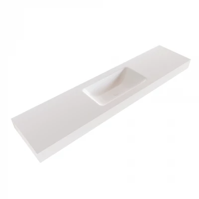 Solid-S Miami Small solid surface vrijhangende wastafel 180x46x12cm mat wit - 1 wasbak midden 1208947394