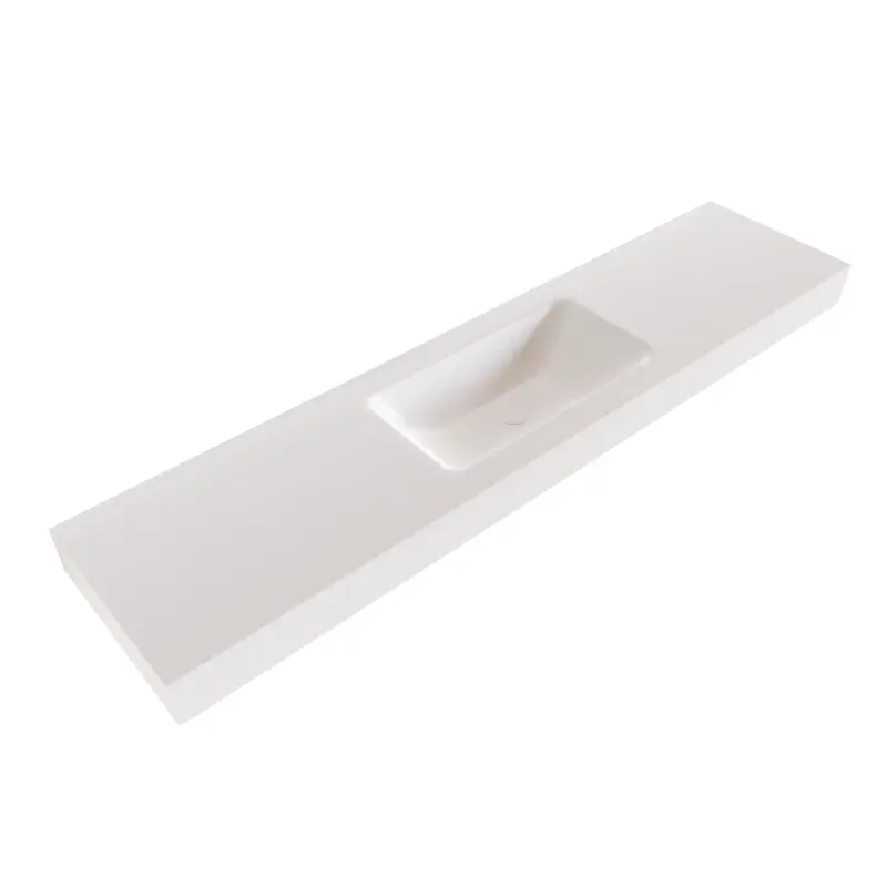 Solid-S Miami Small solid surface vrijhangende wastafel 190x46x12cm mat wit - 1 wasbak midden 1208947395