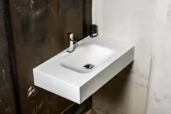 Solid-S Miami Small solid surface vrijhangende wastafel 100x46x12cm mat wit - 1 wasbak links 1208947398