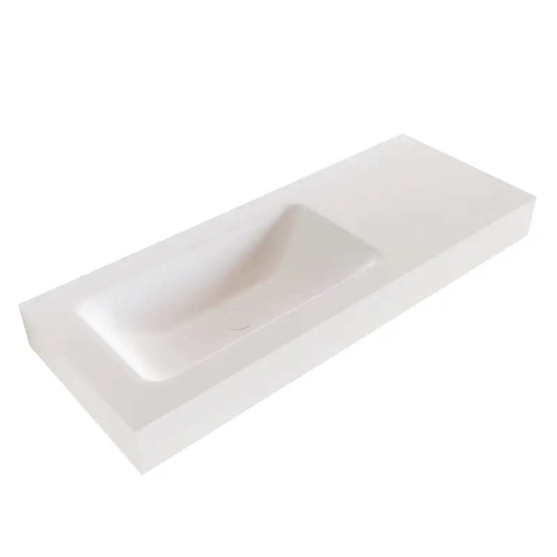 Solid-S Miami Small solid surface vrijhangende wastafel 140x46x12cm mat wit - 1 wasbak links 1208947402