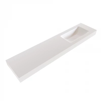 Solid-S Miami Small solid surface vrijhangende wastafel 200x46x12cm mat wit - 1 wasbak rechts 1208947409