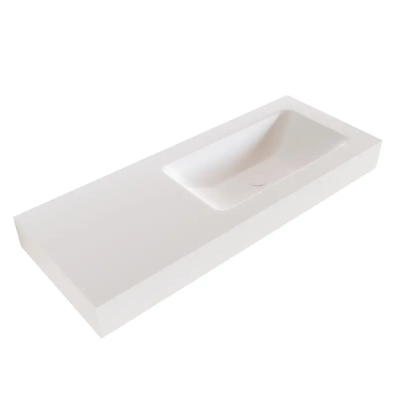 Solid-S Miami Small solid surface vrijhangende wastafel 140x46x12cm mat wit - 1 wasbak rechts 1208947415