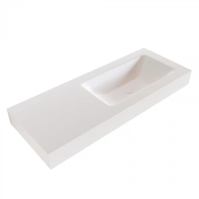 Solid-S Big small solid surface vrijhangende wastafel 100x46x12cm mat wit - 1 wasbak rechts 1208947419