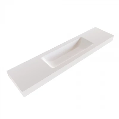 Solid-S Miami Medium solid surface vrijhangende wastafel 190x46x12cm mat wit - 1 wasbak midden 1208947430