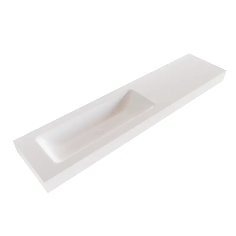 Solid-S Miami Medium solid surface vrijhangende wastafel 170x46x12cm mat wit - 1 wasbak links 1208947436